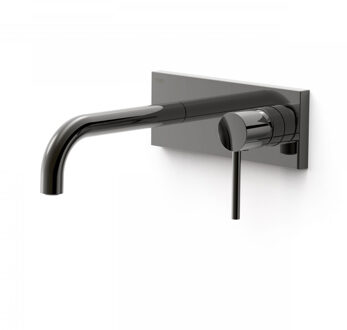 Tres Wastafelmengkraan Inbouw Tres Study Exclusive met Afdekplaat Gebogen Uitloop 18 cm en Hendel Metallic Zwart Tres