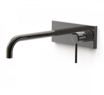 Tres Wastafelmengkraan Inbouw Tres Study Exclusive met Afdekplaat Gebogen Uitloop 24 cm en Hendel Metallic Zwart Tres