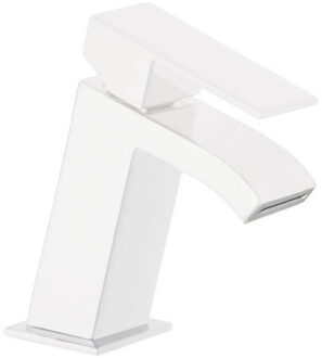 Tres Wastafelmengkraan Tres Cuadro Exclusive 1-Hendel Schuin 14,3 cm met Licht Gebogen Uitloop Waterval Mat Wit Tres