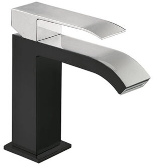 Tres Wastafelmengkraan Tres Cuadro Exclusive 1-Hendel Uitloop Gebogen 16 cm met Waterval Vierkant Chroom Zwart