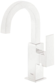 Tres Wastafelmengkraan Tres Cuadro Exclusive 1-Hendel Uitloop Gebogen 17 cm Vierkant Mat Wit Mat wit