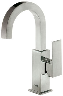 Tres Wastafelmengkraan Tres Cuadro Exclusive 1-Hendel Uitloop Gebogen 17 cm Vierkant RVS RVS Look