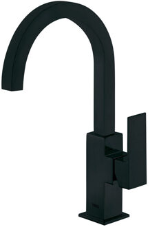 Tres Wastafelmengkraan Tres Cuadro Exclusive 1-Hendel Uitloop Gebogen 20 cm Vierkant Mat Zwart