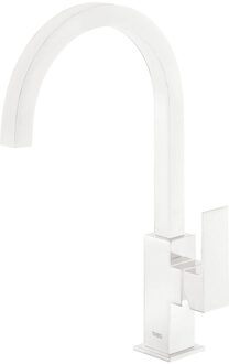 Tres Wastafelmengkraan Tres Cuadro Exclusive 1-Hendel Uitloop Gebogen 24 cm Vierkant Mat Wit Mat wit
