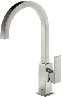 Tres Wastafelmengkraan Tres Cuadro Exclusive 1-Hendel Uitloop Gebogen 24 cm Vierkant RVS RVS Look
