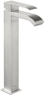 Tres Wastafelmengkraan Tres Cuadro Exclusive 1-Hendel Uitloop Gebogen Hoog 32 cm met Waterval Vierkant RVS RVS Look