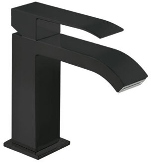 Tres Wastafelmengkraan Tres Cuadro Exclusive 1-Hendel Uitloop Gebogen met Waterval Vierkant Mat Zwart