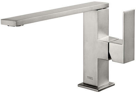 Tres Wastafelmengkraan Tres Cuadro Exclusive 1-Hendel Uitloop Recht 14 cm Vierkant RVS RVS Look