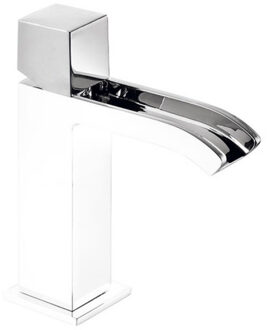 Tres Wastafelmengkraan Tres Cuadro Exclusive Draaiknop Uitloop Gebogen 17 cm met Open Waterval Vierkant Chroom Wit Tres