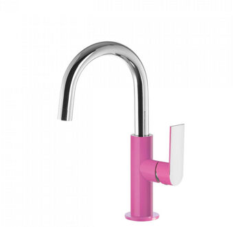 Tres Wastafelmengkraan Tres Loft Colors 1-hendel Uitloop Gebogen 17 cm Rond Fuchsia Chroom