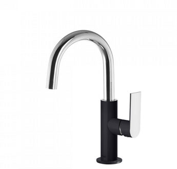 Tres Wastafelmengkraan Tres Loft Colors 1-Hendel Uitloop Gebogen 17 cm Rond Zwart Chroom