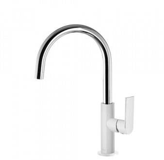 Tres Wastafelmengkraan Tres Loft Colors 1-Hendel Uitloop Gebogen 20 cm Rond Wit Chroom