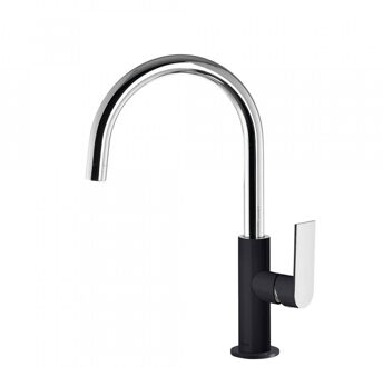 Tres Wastafelmengkraan Tres Loft Colors 1-Hendel Uitloop Gebogen 20 cm Rond Zwart Chroom