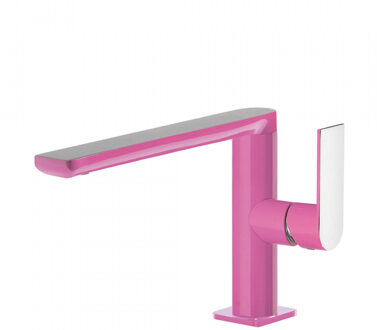 Tres Wastafelmengkraan Tres Loft Colors 1-hendel Uitloop Recht 15.5 cm Rond Fuchsia Chroom