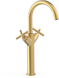 Tres Wastafelmengkraan Tres Mont Blanc Hoog XXL Met Twee Grepen Mat Goud