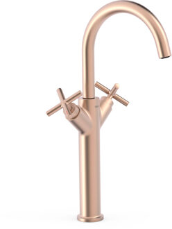 Tres Wastafelmengkraan Tres Mont Blanc Hoog XXL Met Twee Grepen Mat Roze Goud Rose