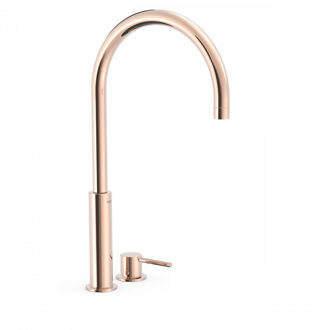 Tres Wastafelmengkraan Tres Study Exclusive 45,3 cm 2-Gats 1-Hendel Uitloop Gebogen Rond Rose Gold Rose Goud