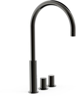 Tres Wastafelmengkraan Tres Study Exclusive Tweeknops Uitloop Gebogen 29,5 cm Metallic Zwart Tres