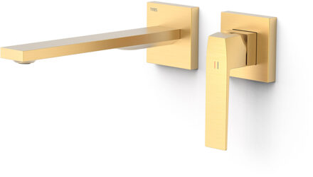 Tres Wastafelmengkraan Wastafelmengkraan Inbouw Tres Slim Exclusive 2 Delen Lange Rechte Uitloop en Hendel Mat Goud
