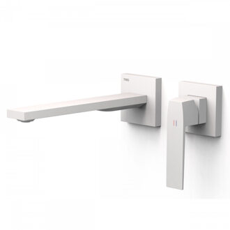 Tres Wastafelmengkraan Wastafelmengkraan Inbouw Tres Slim Exclusive 2 Delen Lange Rechte Uitloop en Hendel Mat Wit Mat wit