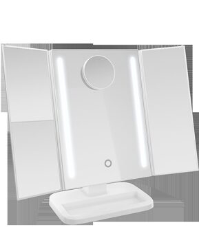Tri-Gevouwen Verstelbare Licht Bar Make-Up Spiegel Licht Touch Screen Make-Up Spiegel 1X 2X 3X 10X Vergrootglas Spiegels 4 in 1 wit