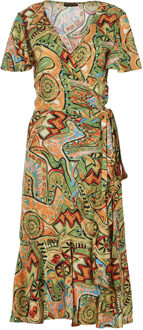 Tribal Rhapsody Viscose Midi Dress Oranje - L