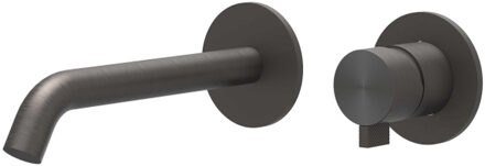 Tribe Wastafelmengkraan - 2-gats - met inbouwdeel - wandmontage - gebogen uitloop - coldstart - RVS316 - geborsteld carbon black PVD 6100394/6199001 Carbon black geborsteld (antraciet)