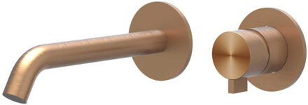 Tribe Wastafelmengkraan - 2-gats - met inbouwdeel - wandmontage - gebogen uitloop - coldstart - RVS316 - geborsteld mat koper PVD 6100393/6199001 Koper geborsteld