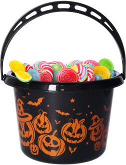 Trick or treat snoep emmer - pompoen - zwart - 18 x 16 cm