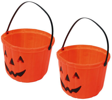 Trick or treat snoep emmertje - 2x - pompoen - oranje - D20 cm - Halloween snoepjes emmer
