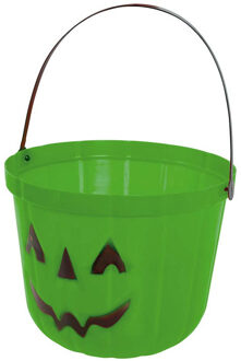 Trick or treat snoep emmertje - pompoen - groen - D20 cm - Feestdecoratievoorwerp