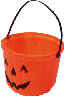 Trick or treat snoep emmertje - pompoen - oranje - D20 cm - Feestdecoratievoorwerp