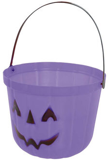 Trick or treat snoep emmertje - pompoen - paars - D20 cm - Feestdecoratievoorwerp