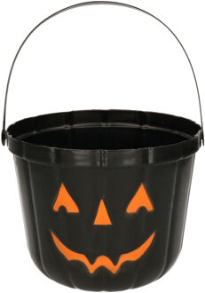 Trick or treat snoep emmertje - pompoen - zwart - D20 cm - Feestdecoratievoorwerp