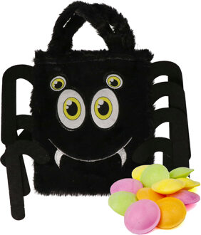 Trick or treat snoep tasje - spin - zwart - 19 x 23 cm - Halloween snoepjes ophalen