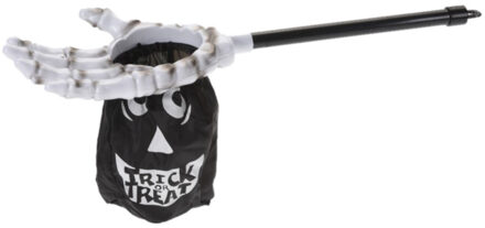 Trick or treat snoep zak spook met handvat zwart/wit L53 x B14 cm - Feestdecoratievoorwerp