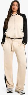 Tricot Colour Block Zip Through Bomber Straight Leg Jogger Trainingspak, Stone
