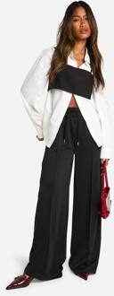 Tricot Gespleten Zoom Pintuck Recht-Pijp Jogger, Black - M