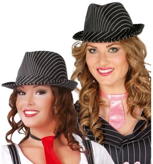 Trilby gangster hoed - 2x - zwart - krijtstreep - volwassenen - maffia verkleed hoed