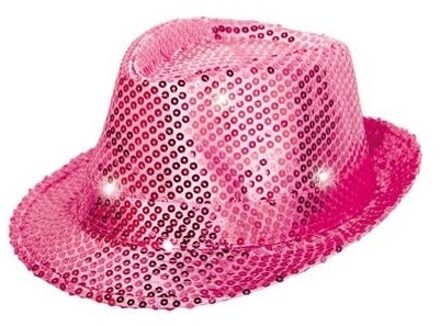 Trilby Hoed Met Led Lichten En Glitters - Magenta Roze