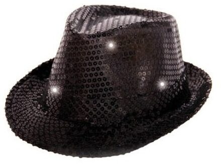 Trilby Hoed Met Led Lichten En Glitters - Metallic Zwart