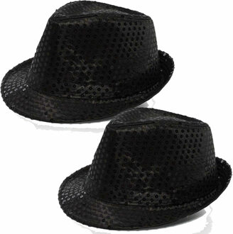 Trilby hoed met pailletten - 2x - zwart - polyester - glitter