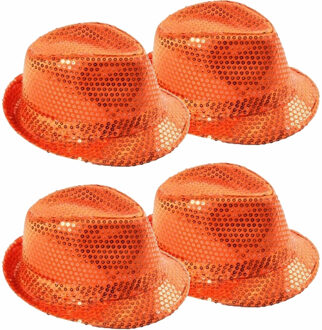 Trilby hoed met pailletten - 4x - oranje - glitter