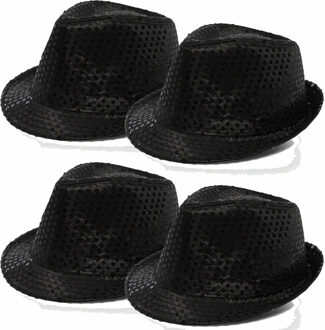 Trilby hoed met pailletten - 4x - zwart - polyester - glitter