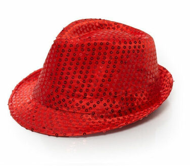 Trilby hoed met pailletten - rood - glitter - Verkleedhoofddeksels