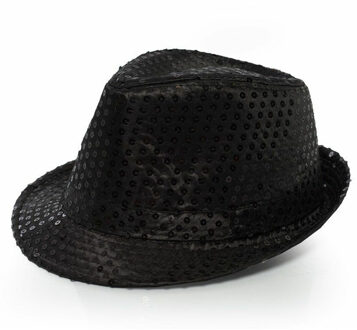 Trilby hoed met pailletten - zwart - polyester - glitter