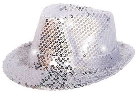 Trilby Hoed - One Size - Volwassenen Pailletten Zilver - LED