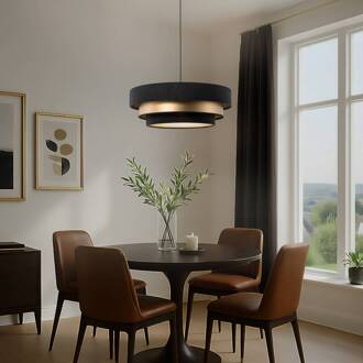 Triniti hanglamp, zwart/goud, Ø 60 cm, textiel zwart, goud