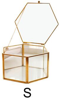 Trinket Doos Zeshoekige Transparante Glazen Ring Make Case Trouwring Box Eeuwige Bloem Glas Cover Innovatieve Home Decoratie 10.5x10x6CM