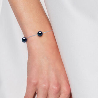 TRIO armband kralen Freshwater 89mm Zwarte Ronde 925